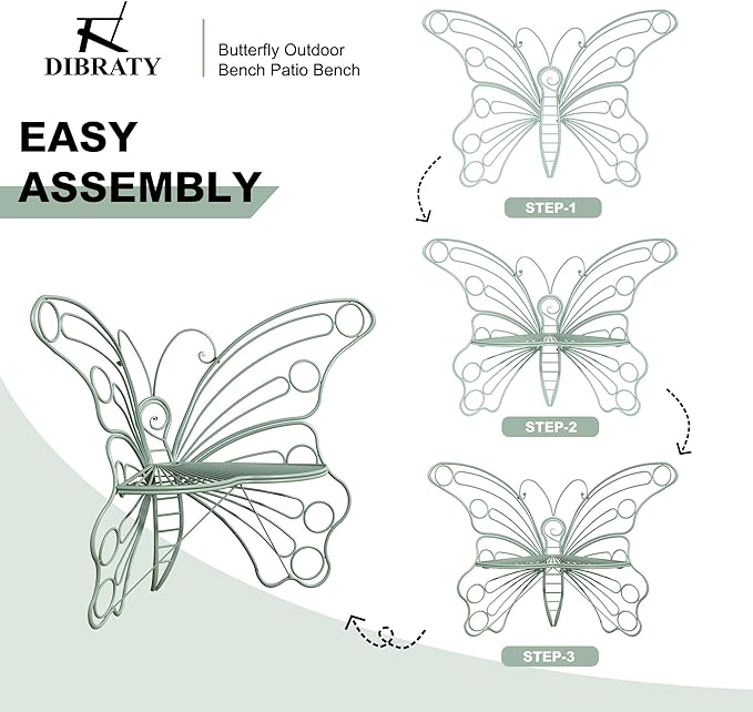 DIBRATY 50 Inches Outdoor Bench, Garden Bench with Sturdy Iron Metal Frame, Pretty Butterfly Bench Front Porch Bench for Porch,Lawn,Garden,Yard