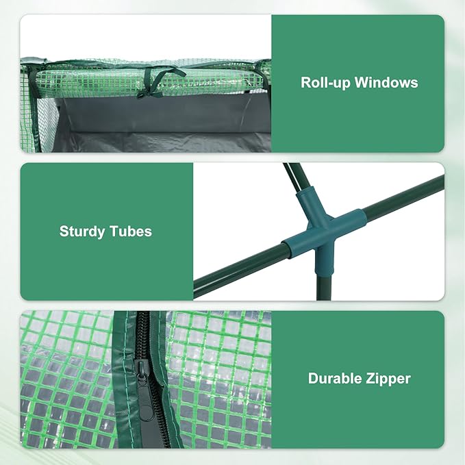 Aoodor 4x2x2 FT Raised Garden Bed with Mini Greenhouse Cover, PE Planter Box Kit with Windows for Herbs, Flowers and Vegetables, Green