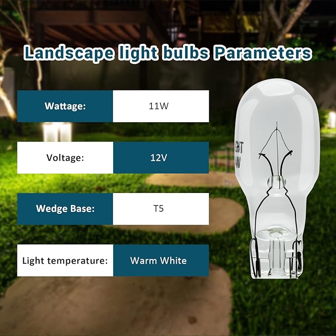 T5 Landscape Light Bulbs 12 Volt 11 Watt Wedge Bulb for Malibu Outdoor Light Bulbs, Garden, Deck and Yard Low Voltage Landscape Lights Bulb -20 Pack