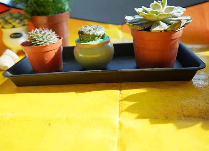VUWEZ 2 Pack of Plastic Plant Tray Saucer Rectangular 14 inch, Plant Trays Saucers for Indoors Outdoor, Plant Water Drip Tray for Flower Pot Planter, Windowsill Plant Tray (6.8 X 14.5'', Black)