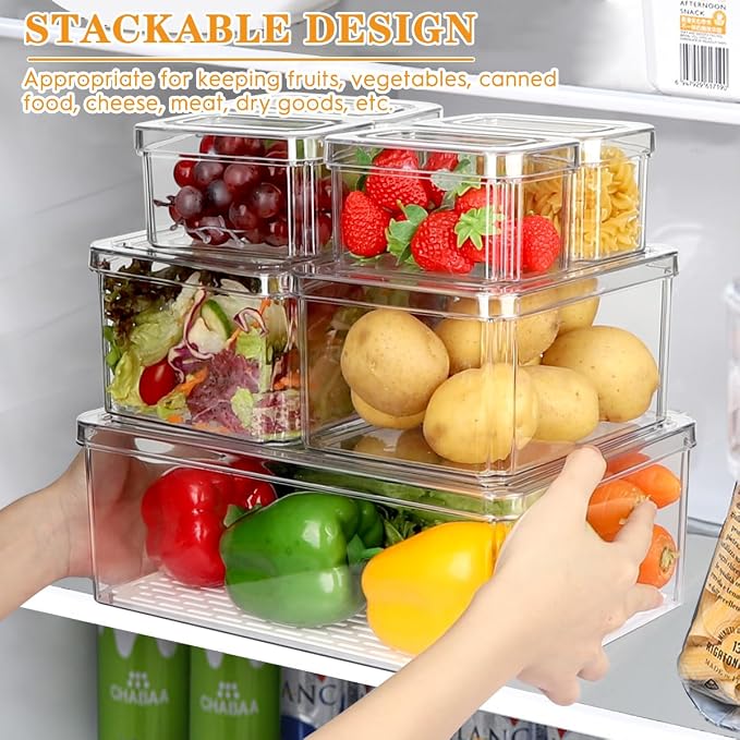 14Pack Fridge Organizer, Stackable Refrigerator Organizer Bins with Lids