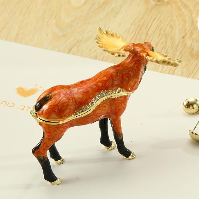 Hand Painted Trinket Box Enamel Vintage Jewelry Box Animal Hinged Metal Jewelry Organizer Decorative Treasure Box Unique Gifts for Animal Lover