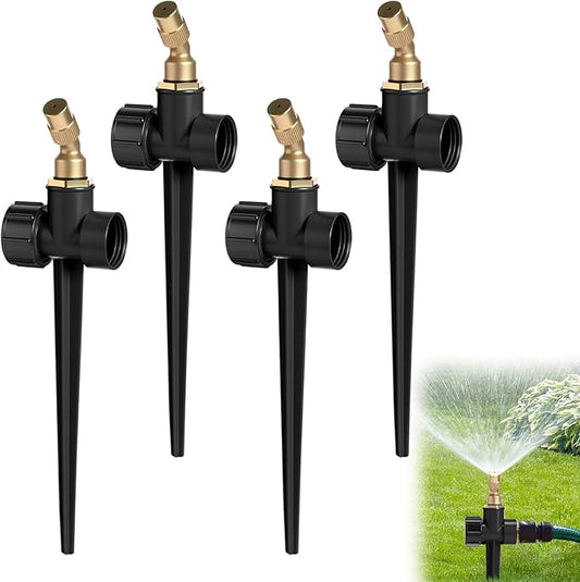 Tioncy 4 Pack Metal Lawn Sprinkler with Brass Nozzle, Heavy Duty Garden Spike Sprinkler Automatic Irrigation Tool for Lawn Garden Yard Greenhouse (Single Nozzle,Black)