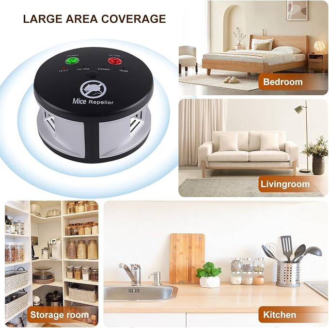 Ultrasonic Rodent Repellent Indoor, Ultrasonic Mice Repellent Plug in Pest Deterrent 360° Control for Rodent, Squirrel Repellent Plug in Deterrent for House, Pest Control for Basement