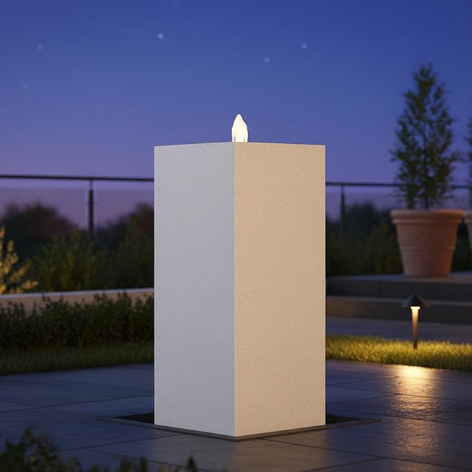 Sunnydaze Outdoor Water Fountain with LED Light - Modern Rectangle Bubbler Water Feature with Pump - 29.5" H - for Patio, Garden, Deck, Relaxation and Stress Relief - Fog