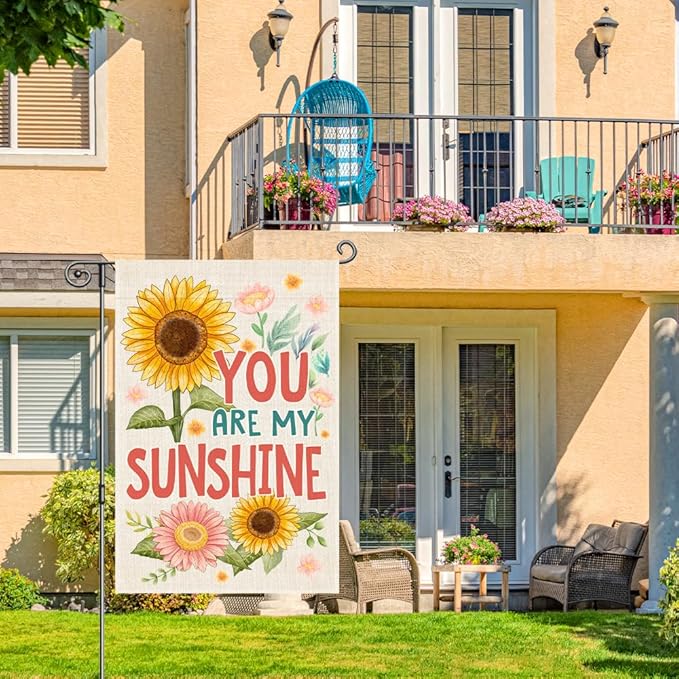 You Are My Sunshine Garden Flags for Outside, Funny Sunflower Spring Garden Flag, Porch Banner for Gardener, Outdoor Sunflower Yard Sign Front Porch Decor, Housewarming Gifts for Family