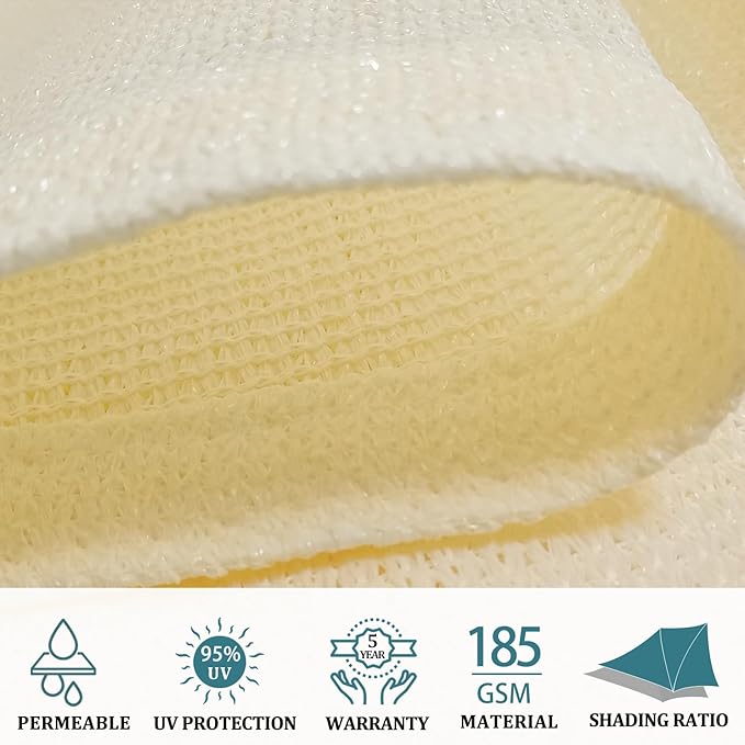 Shade&Beyond Custom 12'x21' Sun Shade Sail Canopy Rectangle UV Block Breathable Curved Sunshade for Backyard Yard Deck Outdoor Facility and Activities, Cream (We Make Custom Size)