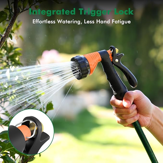 RESTMO Garden Hose Spray Nozzle, Water Hose Nozzle Heavy Duty, High Pressure Hand Sprayer with 6 Adjustable Watering Patterns, Slip Resistant for Watering Plants, Car Washing & Pet Showering, Orange