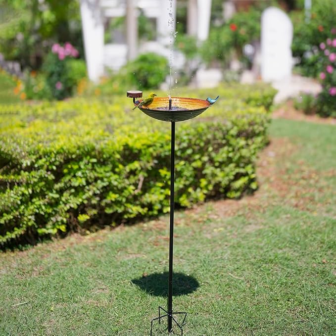 Metal Bird Baths for Outdoors, 39" H Birdbath with 13 Inch Bowl, Hummingbird Bird Bath & Bird Feeder with Stake for Outside Garden Patio Yard Lawn Decor，Yellow