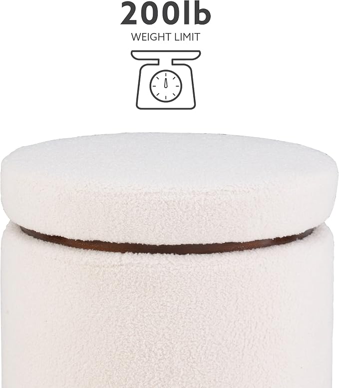 Linon Lexington Natural Sherpa Round Storage Ottoman with Wood Accent