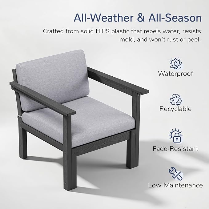 Stoog Modular 2-Seater Outdoor Loveseat, Convertible Sofa with Removable Arm – Waterproof HIPS Frame & Olefin Cushions for Patio, Poolside, Backyard, Black