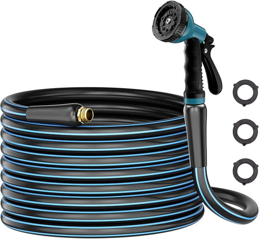 Heavy Duty Garden Hose 50FT: Water Hose With 10-Pattern Spray Nozzle - Durable Hose with Brass Connect Fittings 5/8" - High Pressure Hose for Outside Gardening Car Washing Watering