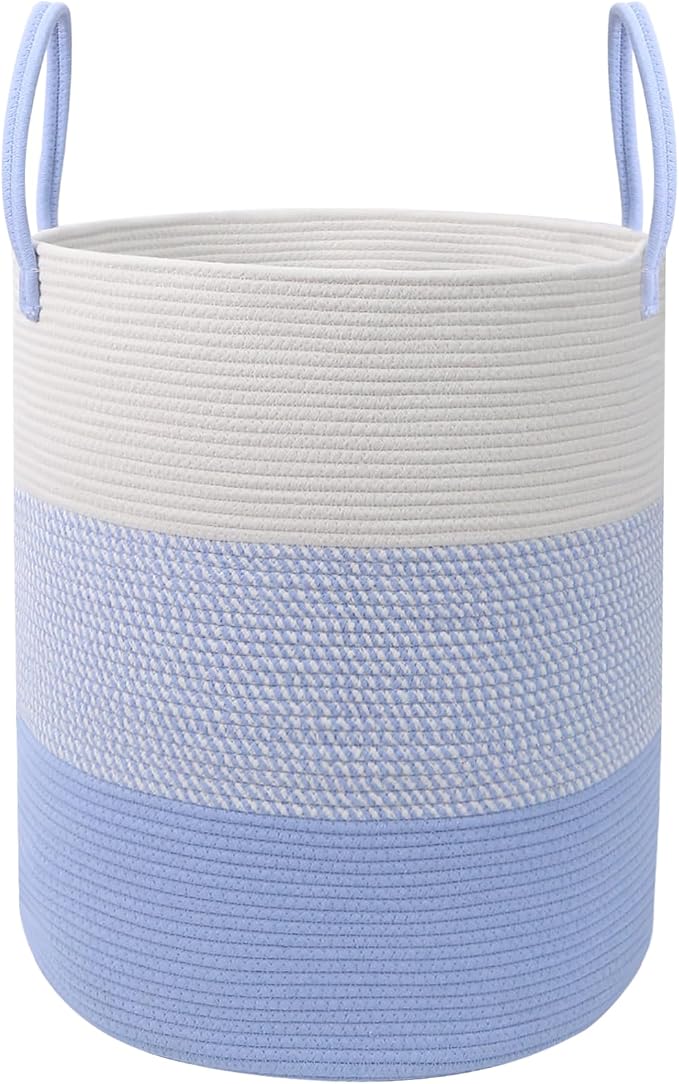 55L Woven Laundry Basket, Large Clothes Hamper with Handles- Blue