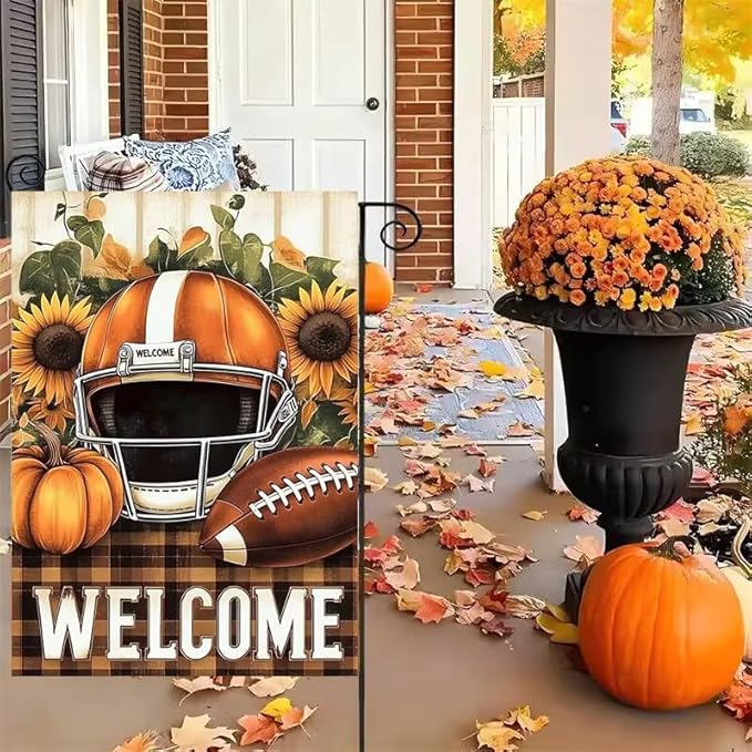 Fall Football Garden Flags for Outside 12x18 Double Sided, Small Burlap Seasonal Rustic Autumn Welcome Garden Flag Fall Decorations for Home Porch, Decorative Outdoor Yard Lawn Flags