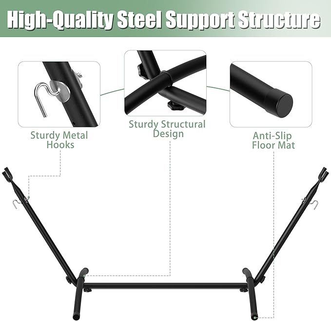 Double Hammock with Freestanding Steel Stand, Portable & Easy Setup, 550lb Capacity Heavy Duty for Patio, Garden,Backyard, Camping, Indoor & Outdoor - Includes Carry Bag (Blue Stripe)