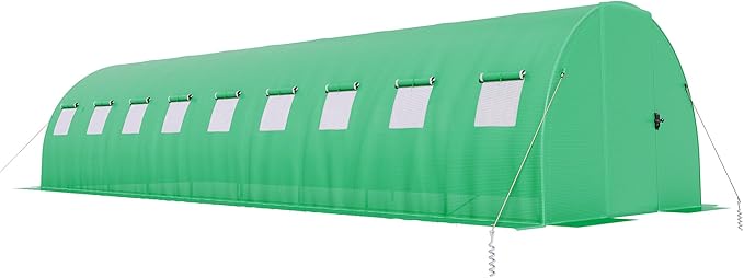 AMERLIFE 30×10 FT Tunnel Greenhouse with Built-in Sprinkler System, Walk-in Greenhouse for Backyard Gardening, Heavy Duty Galvanized Steel Frame & Waterproof PE Cover, Green