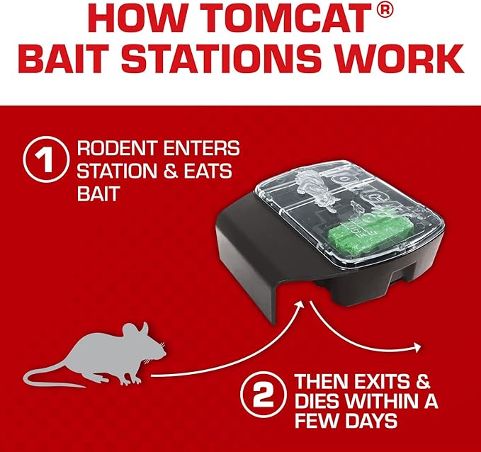 Tomcat Mouse Killer, Child & Dog Resistant, Refillable Station and 16 Baits | Weather-Resistant Indoor/Outdoor Bait Station with Clear Monitoring Lid, 1 Station and 16 Bait Blocks