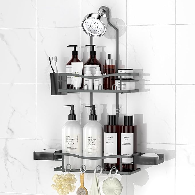 Rustproof Shower Caddy Hanging with Soap Holders for Bathroom, Grey