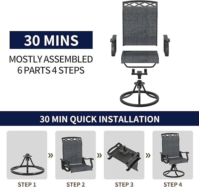 SHGJ&SOFT Patio Swivel Chairs, Waterproof Outdoor Dining Chairs with All-Weather Textilene Mesh for Deck, Garden, and Backyard (Dark Gray6, 2PC)
