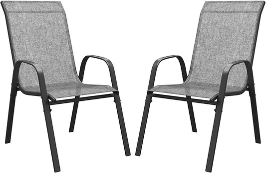 DIFY Patio Chairs Set of 2, Stackable Outdoor Dining Chairs Set with Breathable Textilene High Back and All-Weather Metal Frame for Garden, Backyard, Deck, Grey