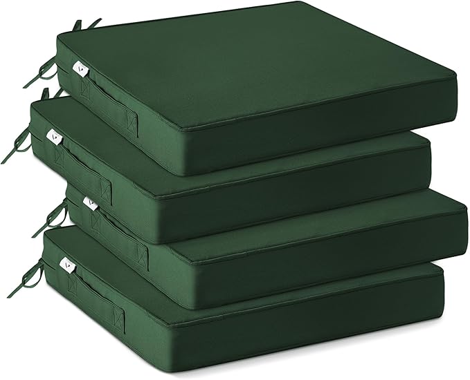 IPYNBAP Outdoor Chair Cushions Set of 4,Waterproof Outdoor Seat Cushions for Patio Furniture,Patio Chair Cushion with Handle and Ties, Square Out Door Chair Pads,17" x 16" x 2", Forest Green
