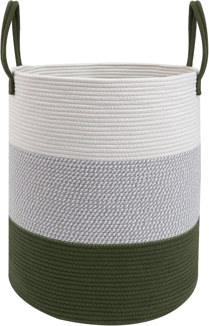 70L Woven Laundry Basket,Large Clothes Hamper with Handles-Green