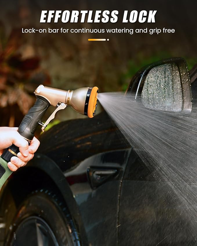 RAINPOINT Garden Hose Nozzle with 9 Adjustable Spray Patterns (without connector, Orange)