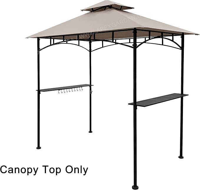 APEX GARDEN Replacement Canopy Top CAN ONLY FIT for model #L-GG001PST-F 8' X 5' Brown Double Tiered Canopy Grill BBQ Gazebo (Top Only) (Beige)