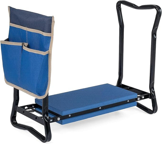2-in-1 Garden Kneeler and Seat, Folding Garden Seat w/EVA Foam Kneeling Pad & Removable Tools Pouch, Sturdy Steel Frame, No Assembly, Portable Heavy Duty Garden Stool for Women Men Seniors