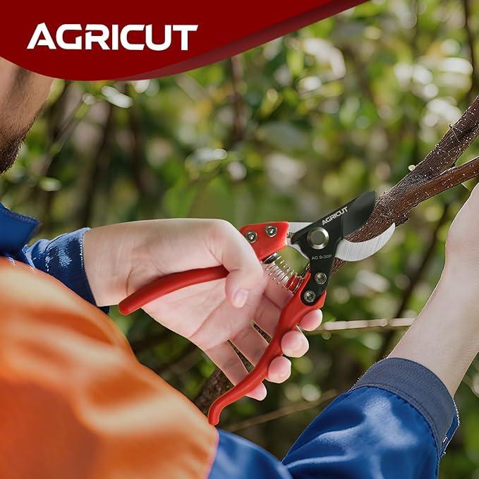 AGRICUT Pruning Shears, 7/8-Inch Cut Capacity Hand Clippers, Bypass Pruners, Gardening Scissors with Sharp Steel Blade (Nylon Handle, High Carbon Steel PRO)