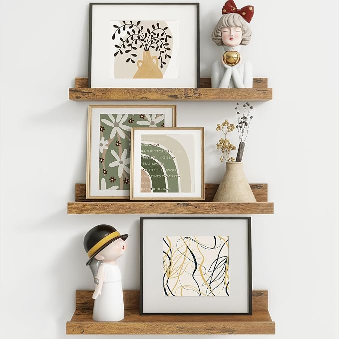 Axeman Picture Ledge Shelf, 16 Inch Brown Floating Shelves Set of 3