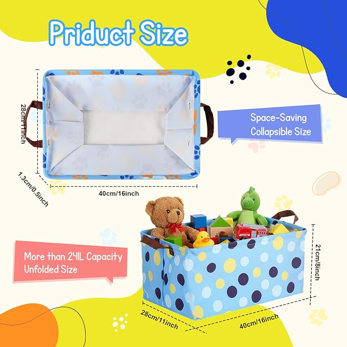 3 Pack Dog Storage Baskets Waterproof Canvas with Leather Handles Storage Bins Basket Organizer Collapsible for Closet Clothes Room Pets
