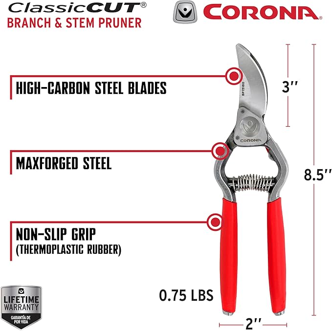 Corona Tools Forged Steel ClassicCUT Bypass Hand Pruner – 1-Inch Cut Capacity Garden Pruning Shears for Stems & Branches, Heavy-Duty Bypass Pruners for Tree, Shrub & Plant Trimming