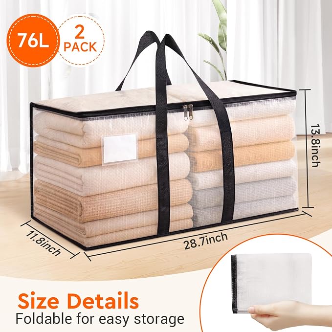 BlissTotes Moving Bags, 76L 2-Pack Storage Bags, Moving Boxes