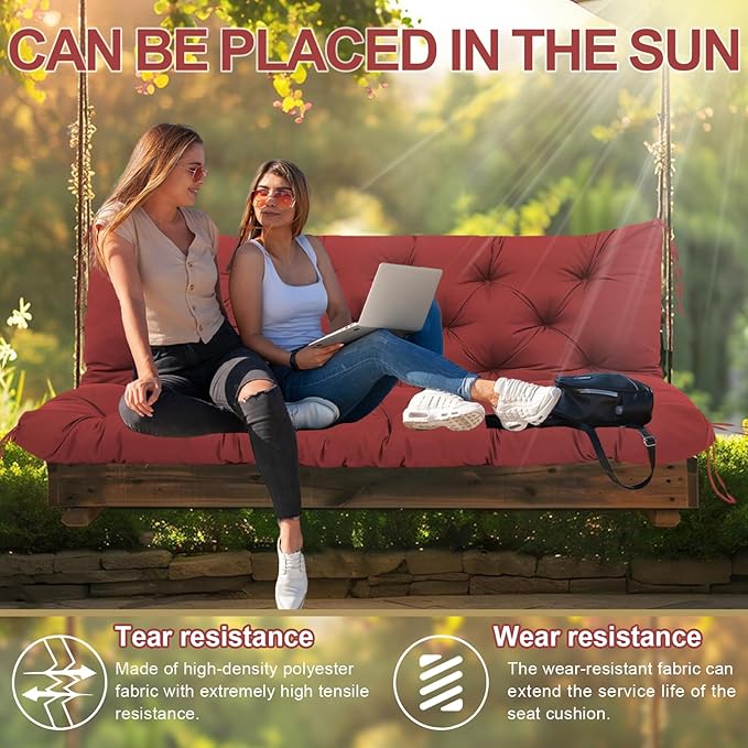 Premium 5" Thick Waterproof Outdoor Swing Cushions Sturdy Durable 2-3 Seat Replacement Porch Swing Cushions with Backrest&Ties Bench Cushion for Outdoor Furniture Backyard Patio(Wine Red)
