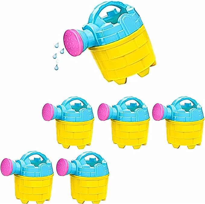 4E's Novelty Kids Watering Cans Bulk (Mini) 6 Pack, 4.5 Inch Plastic - Gardening Planting Tools for Kids & Toddlers, Beach Party Favors Gifts, Bulk Sand Toys, Easter Basket Stuffers