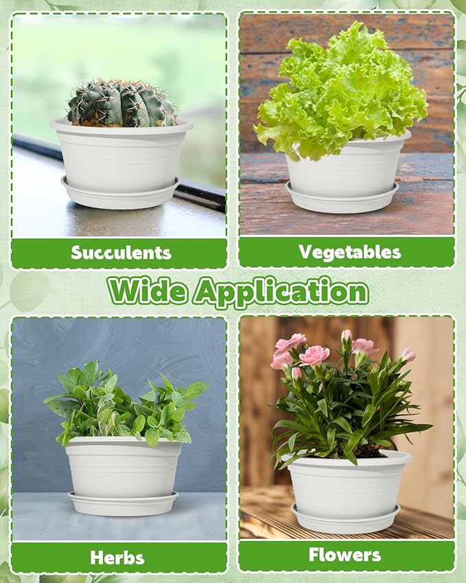 VIDELLY 10 Inch Flower Pots 4-Pack, Plastic Planters with Drainage Hole & Tray, Indoor Outdoor Plant Pots for House Plants, Garden, Patio, Office, Home Decor – Modern Decorative Plant Containers
