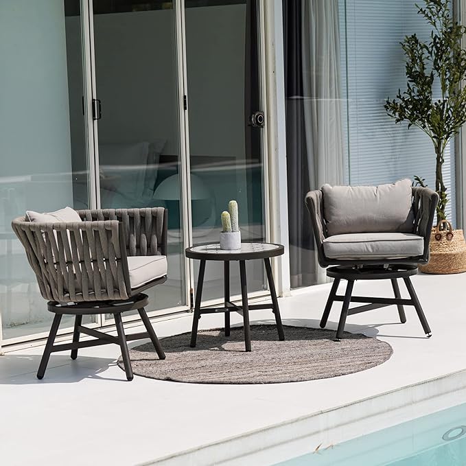 Grand Patio Outdoor Side Table, Round End Table with Creamy White Ceramic Tile Tabletop