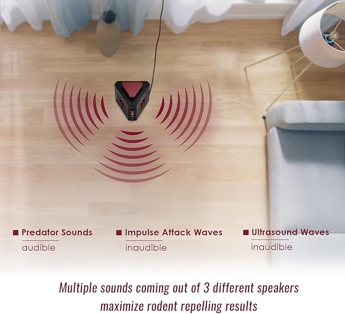 Loraffe Plug-in Rodent Electronic Repellent Ultra Sonic 4-in-1 Rat Deterrent Mice Repeller Ultrasound Flashlight Predator Sound Indoor Pest Prevention