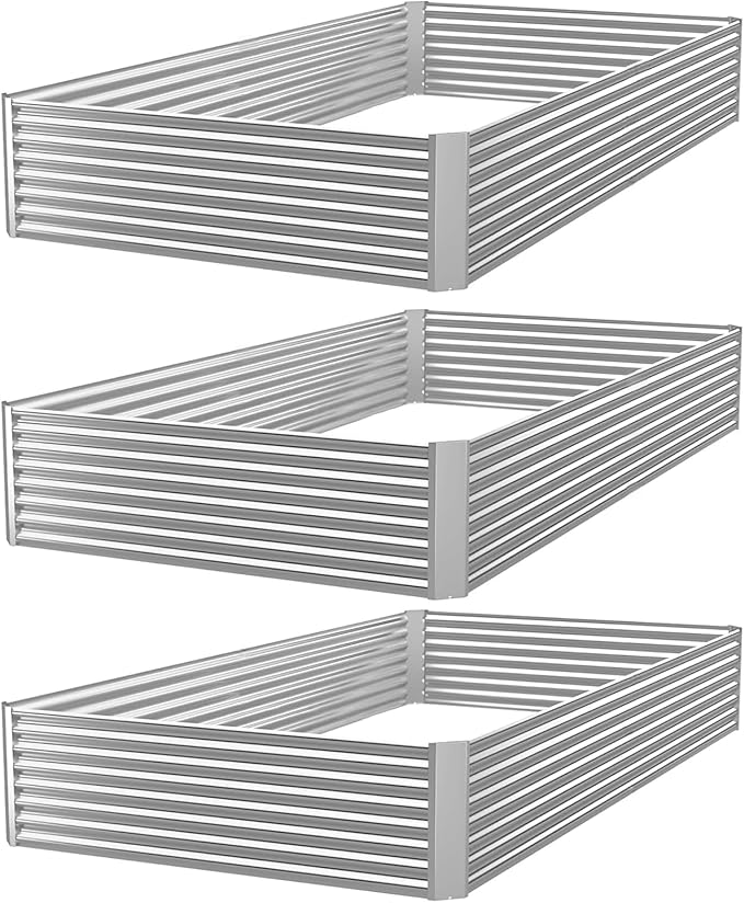 3pcs Galvanized Raised Garden Bed Outdoor,Above Ground Garden Bed for Vegetable,Metal Raised Beds for Flower,Steel Raised Beds for Gardening - 4x2ft