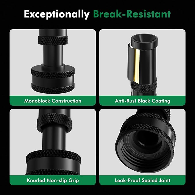 RESTMO 100% Solid Brass Adjustable Twist Hose Nozzle with Anti-Rust Coating, Heavy Duty High Pressure Water Hose Nozzle with 3 Spray Patterns for Garden Watering, Car Washing, Patio & Floor Cleaning