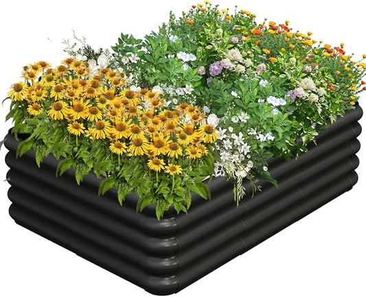 4.3x3x1ft Raised Garden Bed Kit for Outdoors, Rustproof PP Raised Planter Box, Large Garden Box Flower Bed with Press-Fit Assembly, Gardening Containers for Vegetables Flowers Herbs, Balck