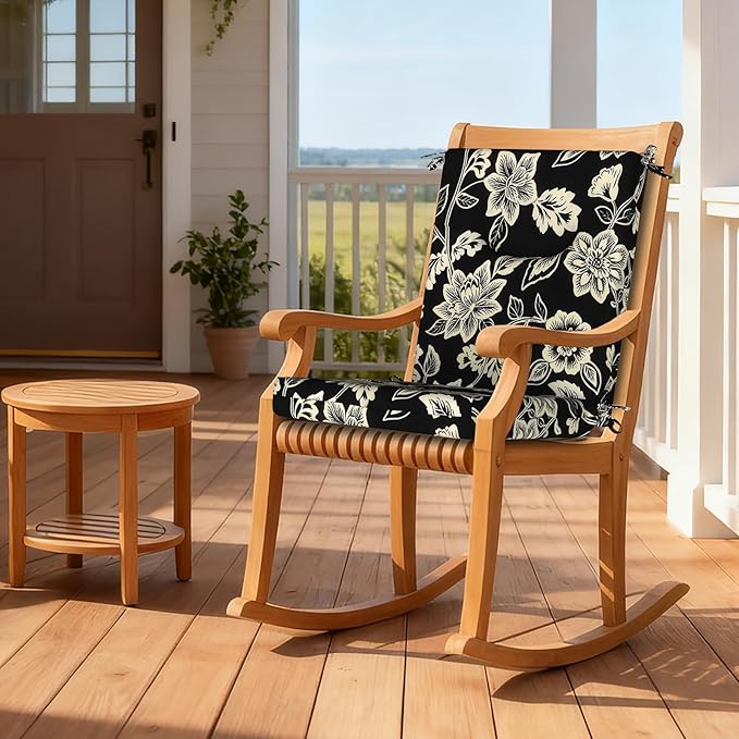 DYTXIII Outdoor High Back Chair Cushions Set of 2, 44x20 in Water Repellent Patio Seat Cushions with Elastic Sponge, All Weather Cushions for Rocking, Dining Chairs, Patio Furniture - Vines Black