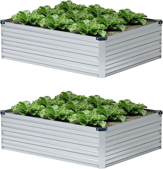 4×3×1FT(2PCS) Galvanized Raised Garden Bed Kit Metal Planter Boxes,Large Raised Garden Bed for Planting Vegetables,Flowers,Herbs -Silver