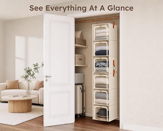 Homsorout 4-Tier Modular Hanging Closet Organizer Shelves, Beige