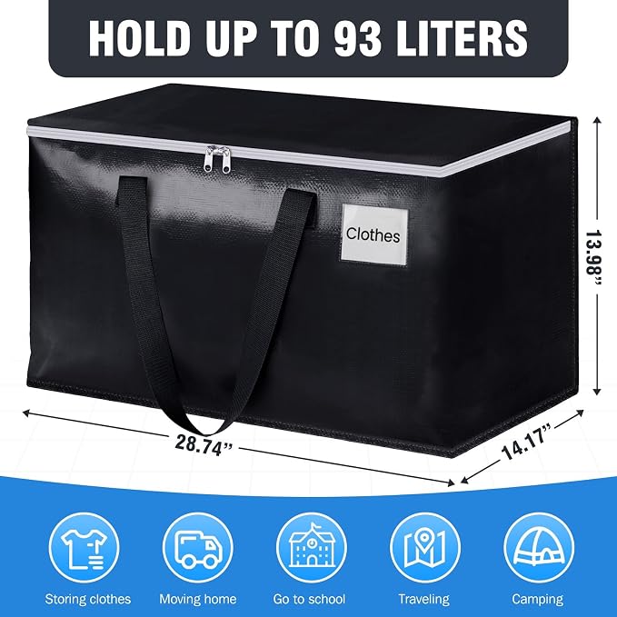 Heavy Duty Moving Bags, Extra Large Storage Bags, 93L, 10-Pack, Black
