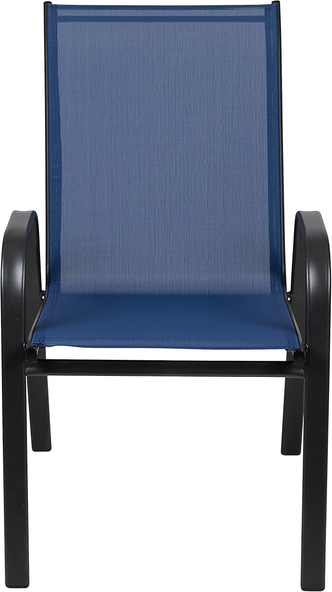 Flash Furniture Brazos Series Outdoor Stackable Patio Chairs with Flex Comfort Material, Stacking Outdoor Modern Sling Patio Chairs, Set of 4, Navy