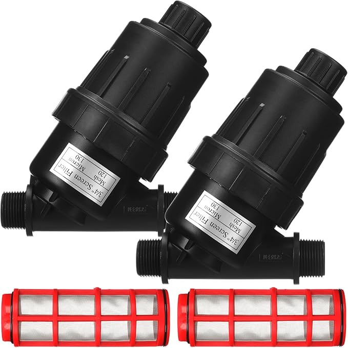 Glooglitter 2 Pcs 3/4" NPT Drip Irrigation Y Filter, 3/4" MPT Inline Y Filter with 120 Mesh Stainless Steel Screen and Flush Cap for Garden Hose Irrigation System Parts