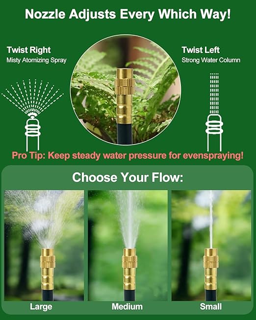 100FT Drip Irrigation System, 5/16" Hose Solves Dry End, 360° Adjustable Copper Nozzles Garden Watering System, Automatic Misting Irrigation Kit for Greenhouse, Yard, Lawn, Plants