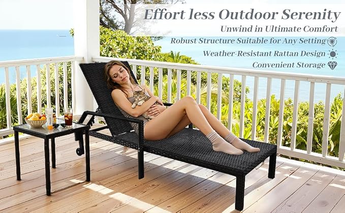 Outdoor Chaise Lounge Chair - Low-Maintenance, All-Weather Rattan Adjustable Recliner for Pool, Patio & Garden (2)